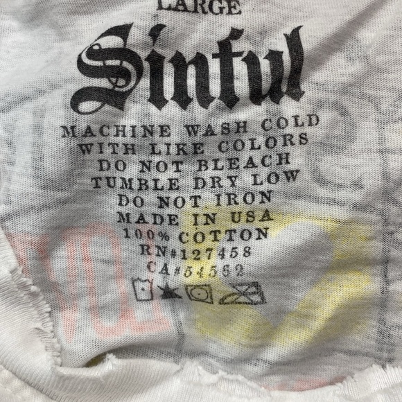 Sinful 💯 Cotton Butter Soft Print Tee Distressed Collar and Sleeveless - Picture 10 of 16